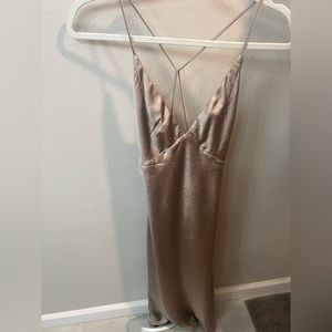 White Fox tan/champagne silky midi dress